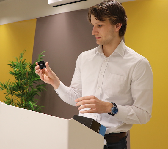 Man looking at his startup invention